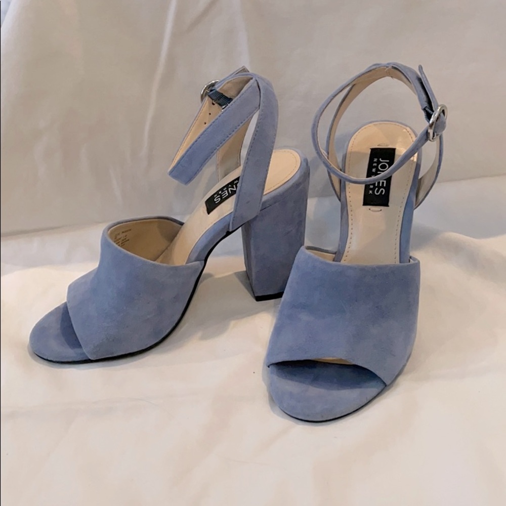Baby blue suede chunky heel